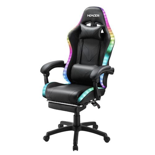Black Gaming Office Chair RGB LED Racing Desk PU Bunnings Australia