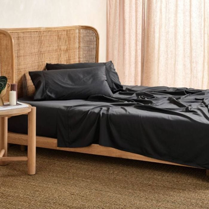 Linen House Nara Bamboo Cotton 400tc Charcoal Sheet Set - Queen