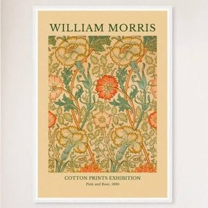 Galrie William Morris Cotton Prints Exhibition in Pink and Rose 1890 Art for Home Decor, White Frame, A1 60 x 84cm (23 x 33inch)