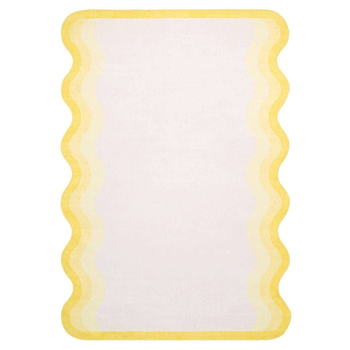 Loopsie-370cm X 270cm-turi Tonal Yellow And Cream Scalloped Washable Rug