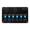 Exotronic 12/24V 6x LED Rocker, Voltmeter, Accessory/Cigarette, Dual USB Socket Marine Switch Panel
