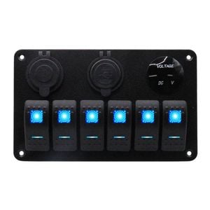 Exotronic 12/24V 6x LED Rocker, Voltmeter, Accessory/Cigarette, Dual USB Socket Marine Switch Panel