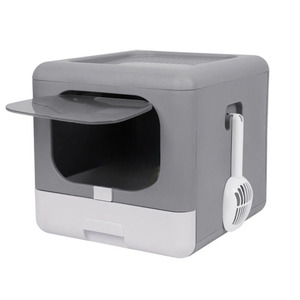 P&P Elegant Grey Enclosed Cat Litter Box with Dual Entry Filter Folding Portable Design