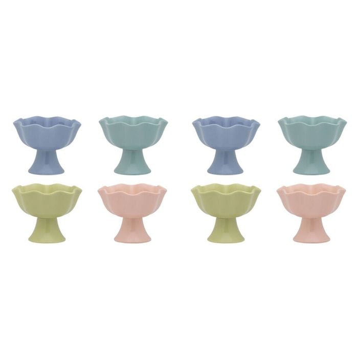 2x 4pc Ecology Ruffle Footed Bowls 12cm Pink Salt, Midday, Twilight, Ginko