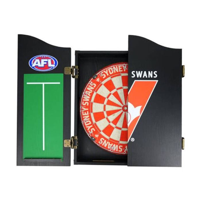 AFL Dartboard and Cabinet Set Sydney Swans Team Design Black Finish