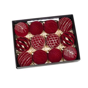 Catzon 12 Pcs Flocked Christmas Balls Ornaments 8CM for Xmas Tree Holiday Wreath Garland Decor-Wine Red