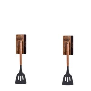 2pcs Beechwood & Silicone Slotted Turner Charcoal