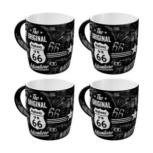 4x Nostalgic-art Ceramic Mug Route 66 Adventure Black And White Design 330ml