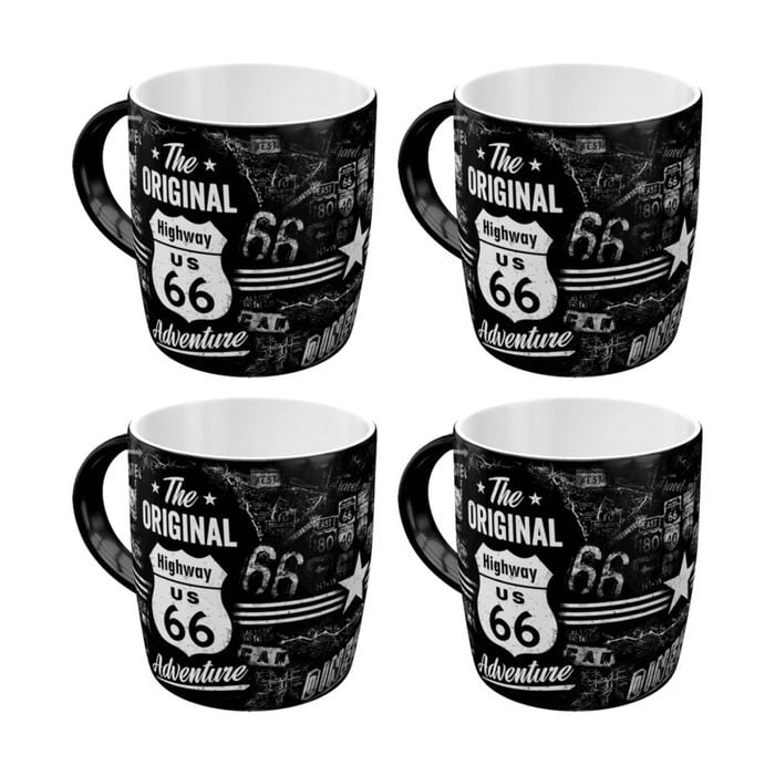4x Nostalgic-art Ceramic Mug Route 66 Adventure Black And White Design 330ml