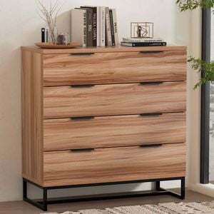 Homfurn 4-drawer Chest Tallboy Dresser Storage Cabinet Rust Oak