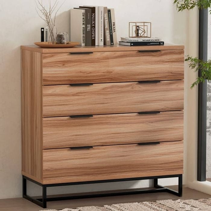 Homfurn 4-drawer Chest Tallboy Dresser Storage Cabinet Rust Oak