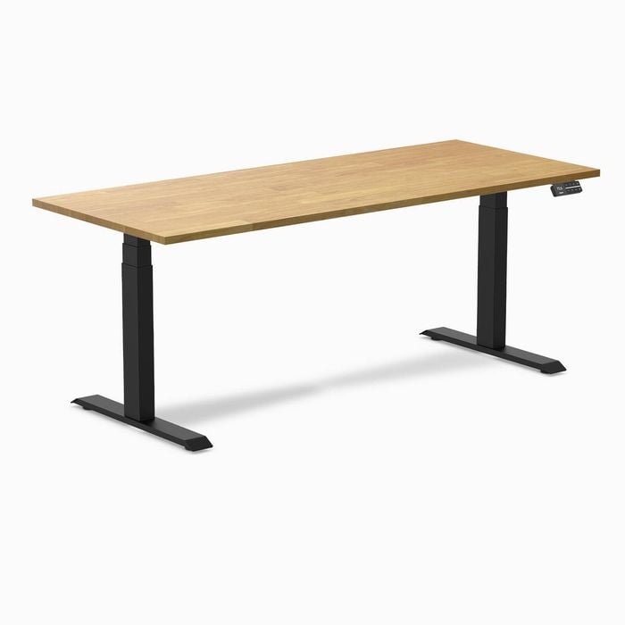 Desky Dual Light Oak Rubberwood Sit Stand Desk 180x75cm Matte Black Frame Leg