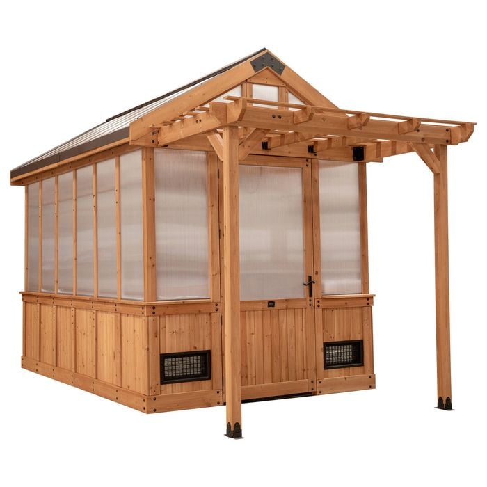Backyard Discovery Bellerose 3.3 m x 2.1 m Cedar Wood and Polycarbonate Walk-In Outdoor Greenhouse Kit with Pergola