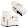 Advwin 3 in 1 Single Sofa Bed Velvet Convertible Pull Out Bed w/ USB Type-C Port & Side Table Beige