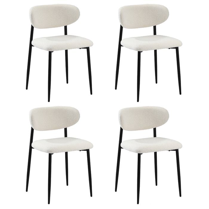 Oikiture 4x Dining Chairs Kitchen Chair Cafe Lounge Chair Boucle Black&White