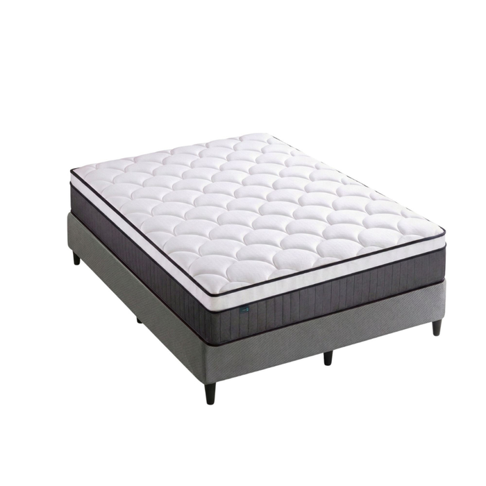 Zinus Queen Dark Grey Fabric Bed Base & Pocket Spring Mattress Set, Support iCoil Eurotop