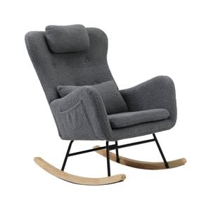 Oikiture Rocking Chair Nursing Armchair Sherpa Accent Chairs With 2 Pillow Grey
