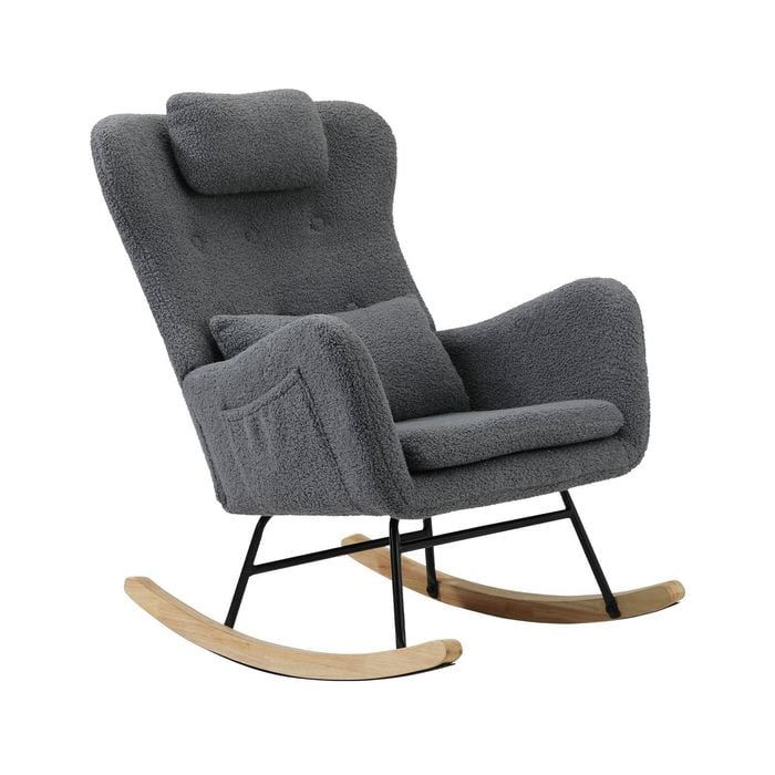 Oikiture Rocking Chair Nursing Armchair Sherpa Accent Chairs With 2 Pillow Grey