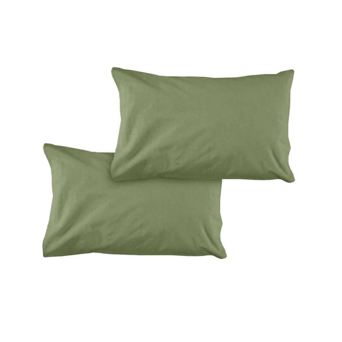 Bloomington Pair of Solid Colour Microfiber Standard Pillowcases 48x73cmx15cm (Flap) Olive