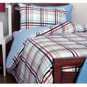 Bloomington Geordie Blue Polyester Cotton Checkered Quilt Cover Set Double
