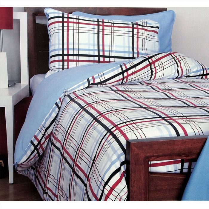 Bloomington Geordie Blue Polyester Cotton Checkered Quilt Cover Set Double
