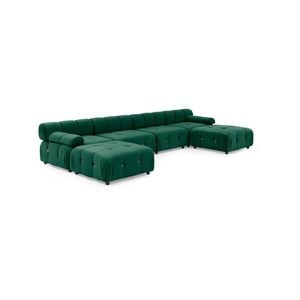 Foret 6 Seater Sofa Modular Arm Ottoman Tufted Velvet Lounge Couch Chaise Green