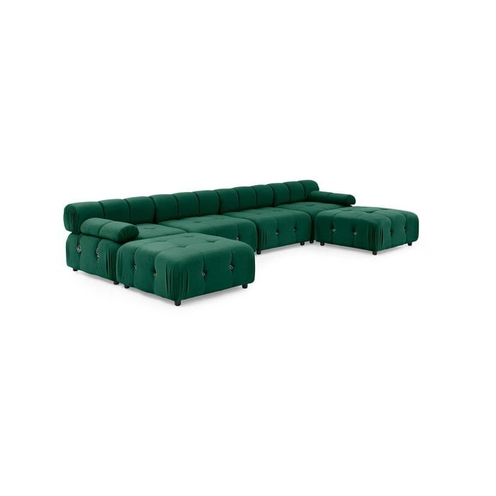 Foret 6 Seater Sofa Modular Arm Ottoman Tufted Velvet Lounge Couch Chaise Green