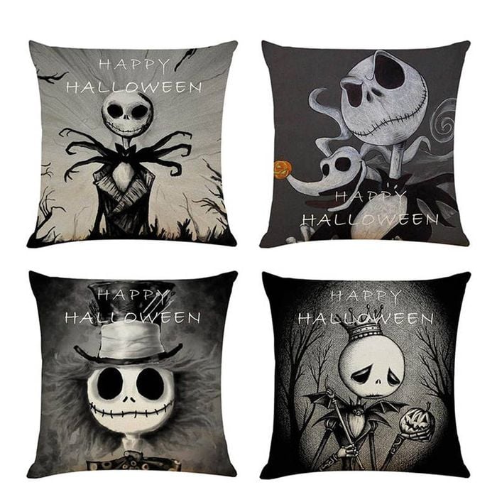 Catzon 4 Pcs Scary Throw Pillow Covers Linen Cushion Case for Decor 45X45cm