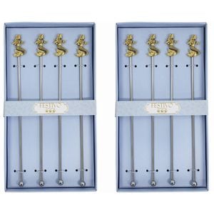 2x LVD 4pc Metal 22cm Cocktail Stirrer Mermaid Set - Silver/Gold