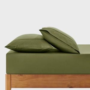 Dreamaker 400TC Premium Cotton Sateen Fitted Sheet Set Olive Single Bed