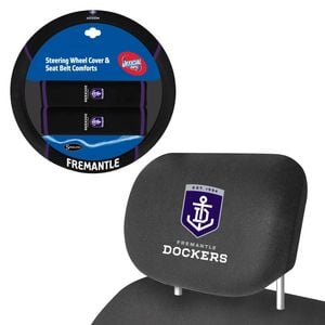 Fremantle Dockers Official Afl Steering Wheel Cover And Headrest Covers Combo