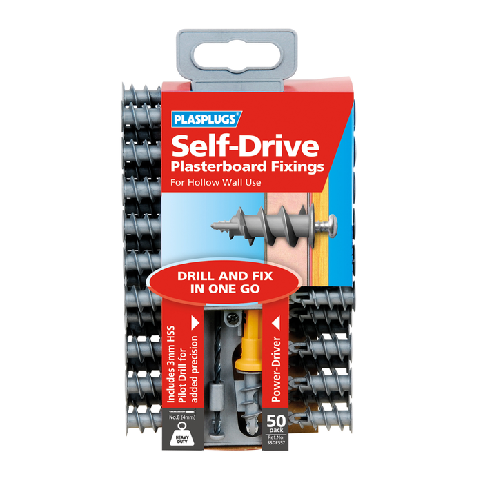 Plasplugs Self-Drive Plasterboard Fixings - 50 Pack