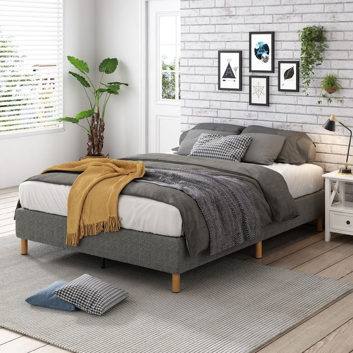 Metal Bedframe Fabric Mattress Foundation Double Size (Dark Grey)
