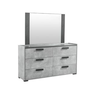 Dressing Chest With 6 Storage Drawers MDF Mirror Combination of Black & Cement Colour