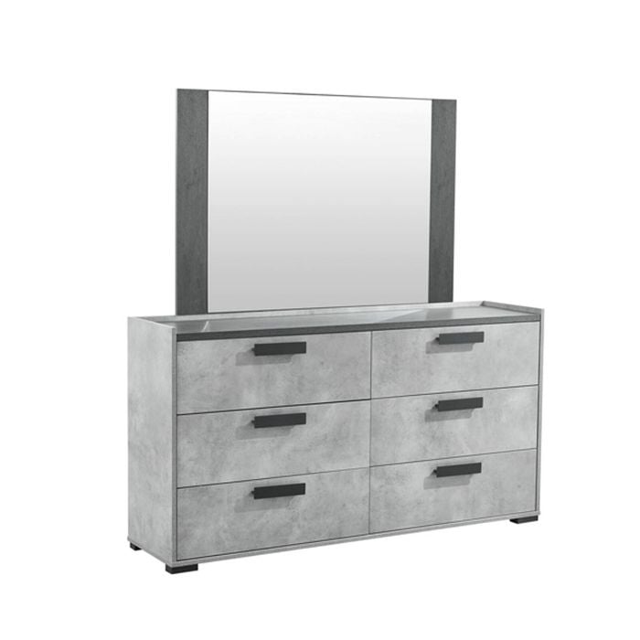 Dressing Chest With 6 Storage Drawers MDF Mirror Combination of Black & Cement Colour