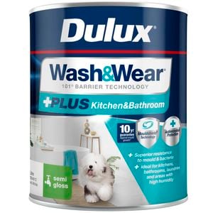 Dulux 1L Interior Paint Wash&Wear +PLUS Kitchen & Bathroom Semi Gloss Vivid White