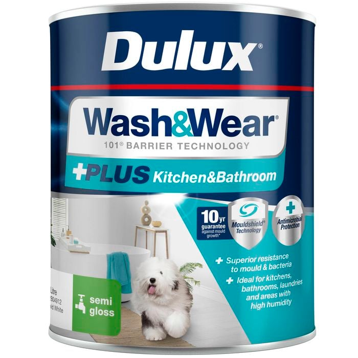 Dulux 1L Interior Paint Wash&Wear +PLUS Kitchen & Bathroom Semi Gloss Vivid White