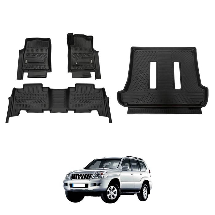 AUSGO Floor Mats & Boot Liner Set for Toyota Landcruiser Prado 120 Auto Trans VX & Grande 2003-2009 Car Floor Liners Cargo Mat