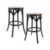 Aster 2pc Round Bar Stools Dining Stool Chair Solid Birch Wood Rattan Seat Black