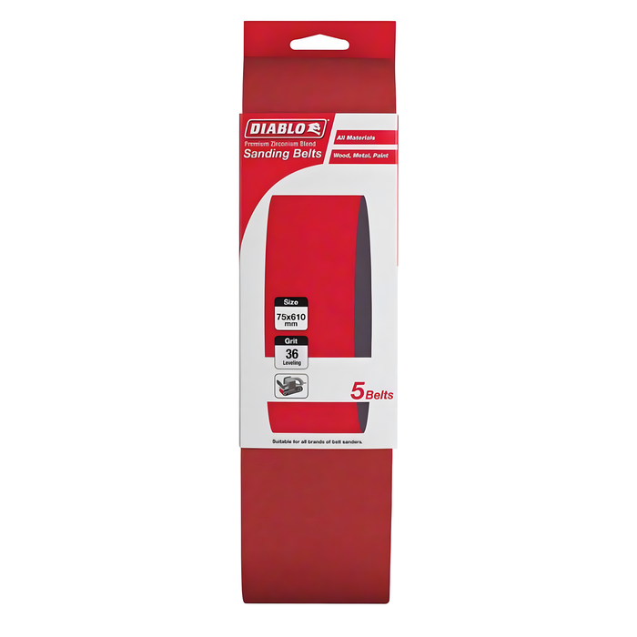 Diablo 75 x 610mm 36 Grit Abrasive Belt - 5 Pack