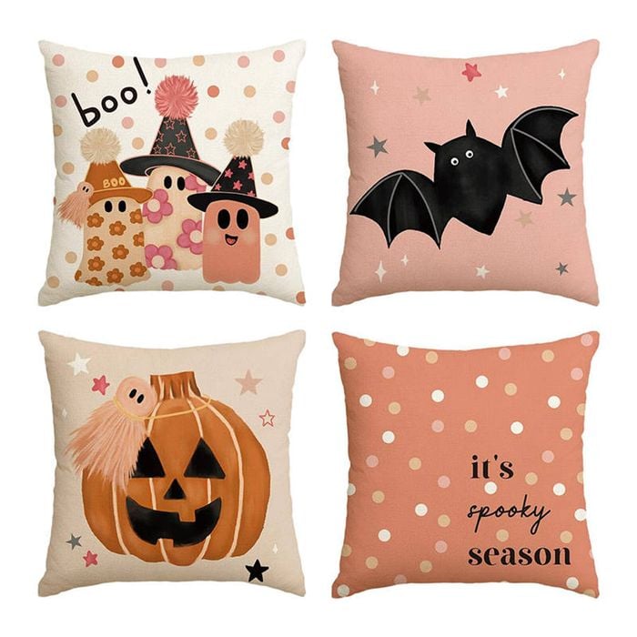Catzon 4 Pcs Scary Throw Pillow Covers Linen Cushion Case for Decor 40X40cm