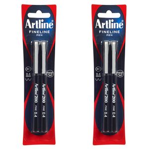 2x 2pc Artline Fineline 200 Fine 0.4mm Line Width School Drawing Writing Pen Blk