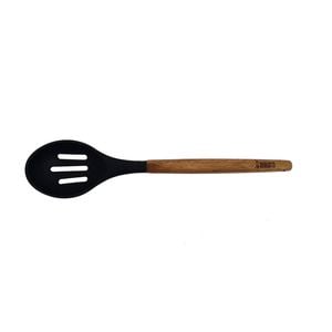 St. Clare Black Silicone Slotted Spoon w/Acacia Handle Kitchen Utensil 35cm