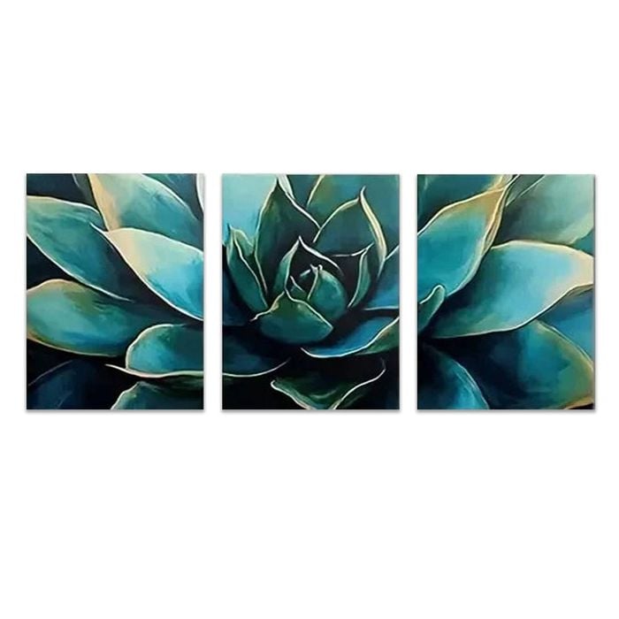 3pcs Abstract Succulent Blue & Green Textured Print 100% Australian Made 3 x 40x60cm (Metal Print)