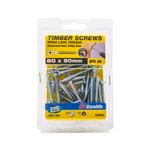 Zenith 8g x 50mm Zinc Plated Hinge Long Thread Timber Screws - 50 Pack
