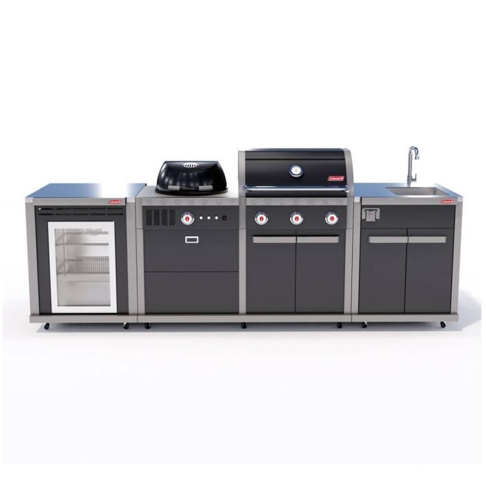 Coleman Revolution Dual Fuel Kitchen With Sink And Fridge Modules - Black Gloss