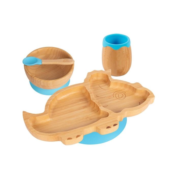 Tiny Dining 4pc Dinosaur Bamboo Suction Baby Feeding Set