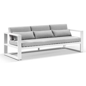 Santorini 3 Seater Outdoor Aluminium Lounge White & Textured Olefin Grey Cushions