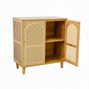 P&P Natural Bamboo Sideboard Cabinet With Rattan Doors And Storage For Dining Living Spaces