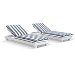 Santorini Outdoor Aluminium Pool Sun Lounge Set White - Navy Stripe